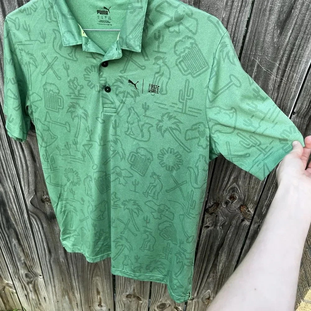 Puma X First Mile Golf Polo Mens Medium Green Desert Southwestern Performance